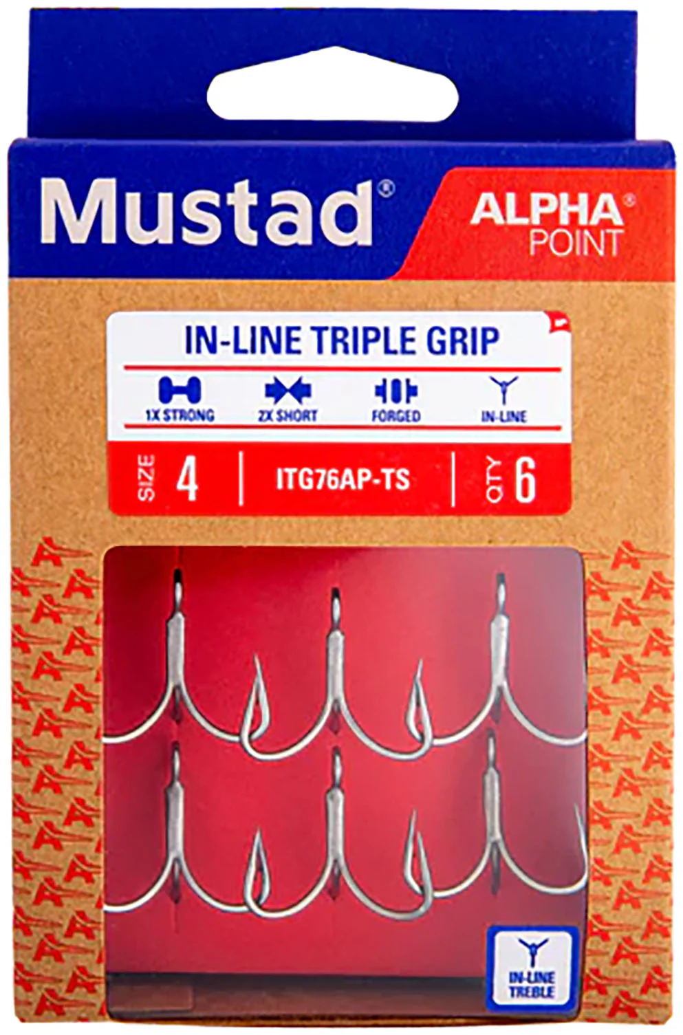 Mustad Alpha-Point In-Line Triple Grip Hooks - 6 Pack - Image 2