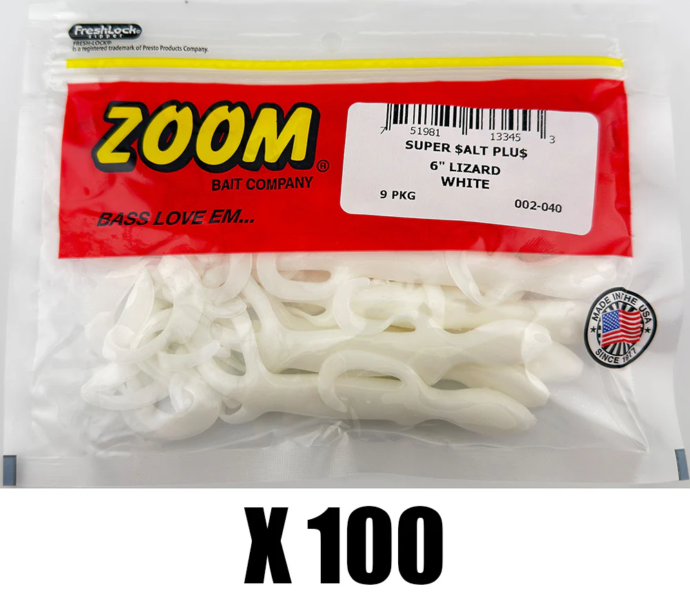 Zoom Lizard 6 Inch White Creature Bait MEGA BLOWOUT - 100 Packs - Image 3